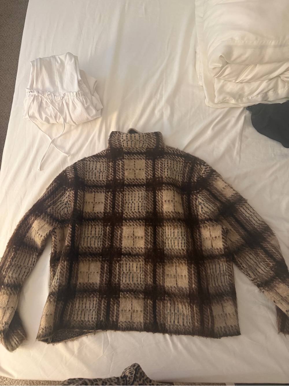 Zara Women's Plaid Turtleneck Sweater - Brown & Cream